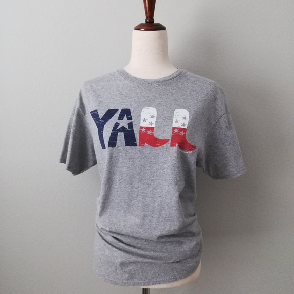 Delta Tops - Delta YALL Short Sleeve Cowboy Boot Grey T-Shirt, Size Medium